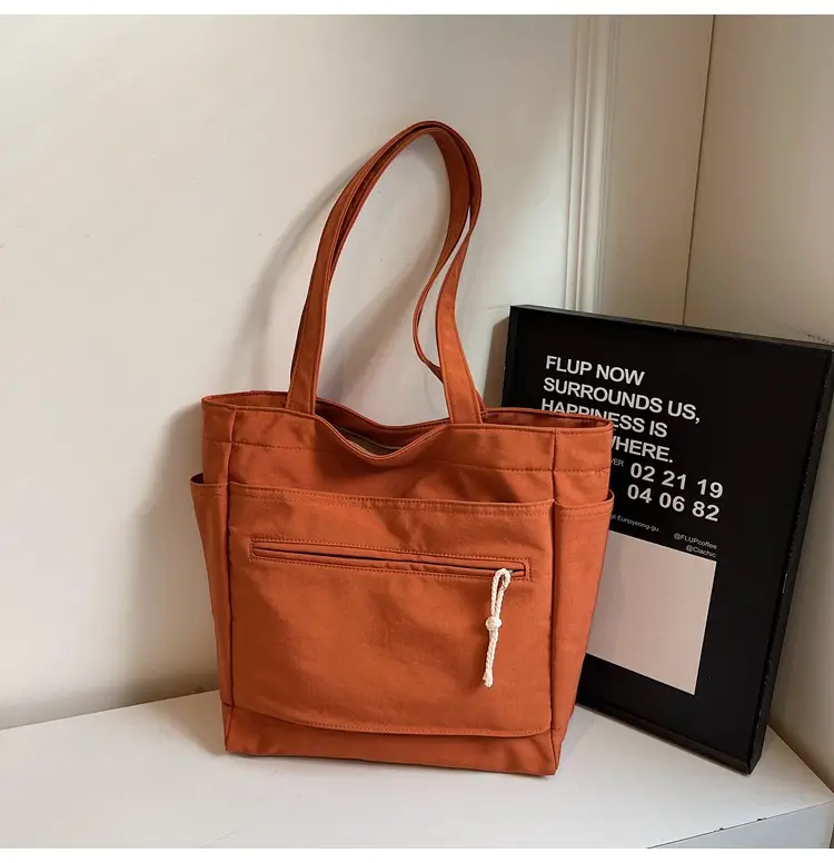 Women's Orange Nylon Shoulder Tote Bag Large Capacity — feature 19