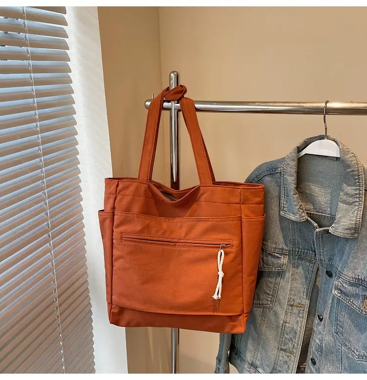 Women's Orange Nylon Shoulder Tote Bag Large Capacity — feature 23