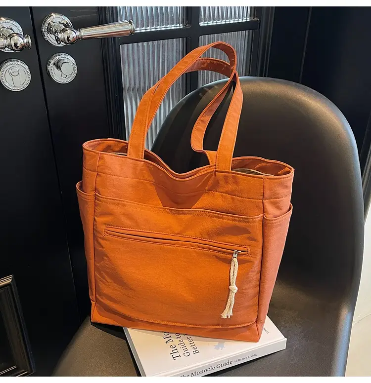 Women's Orange Nylon Shoulder Tote Bag Large Capacity — feature 29