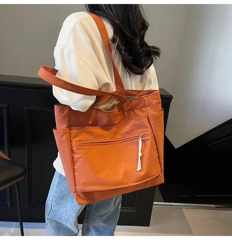 Women's Orange Nylon Shoulder Tote Bag Large Capacity — feature 34