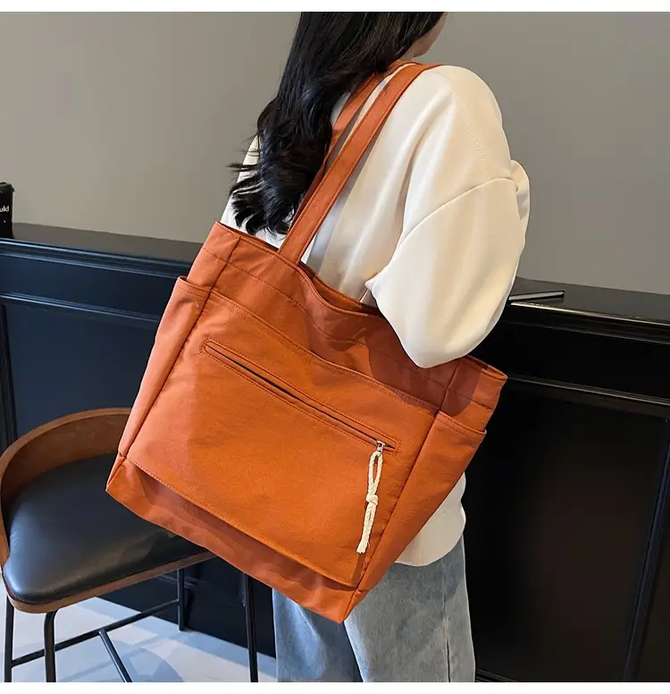 Women's Orange Nylon Shoulder Tote Bag Large Capacity — feature 35