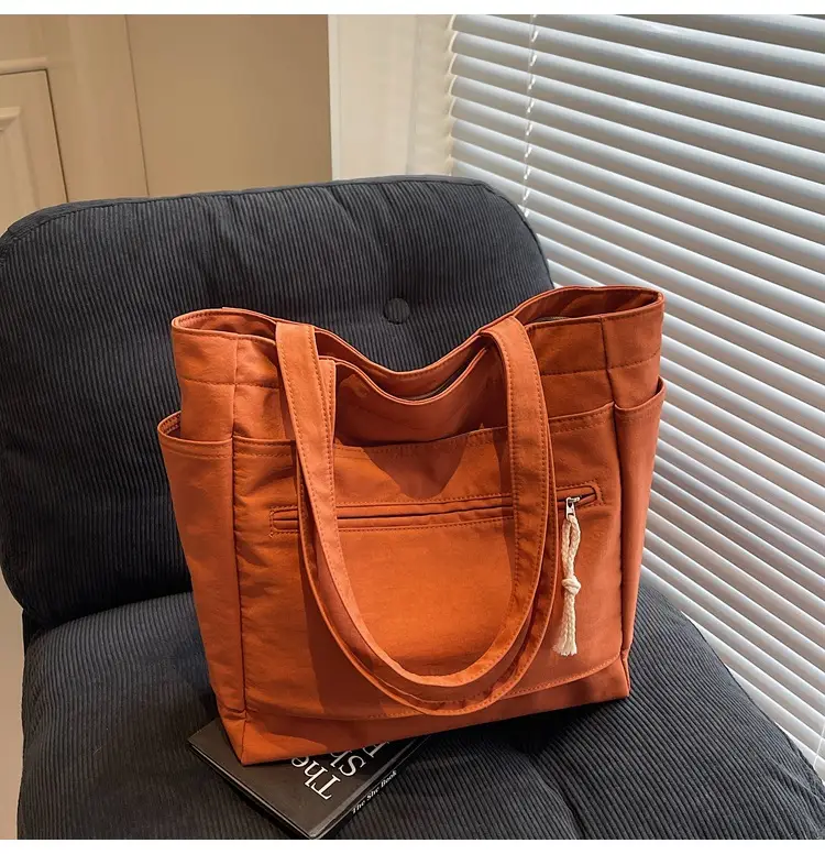 Women's Orange Nylon Shoulder Tote Bag Large Capacity — feature 38