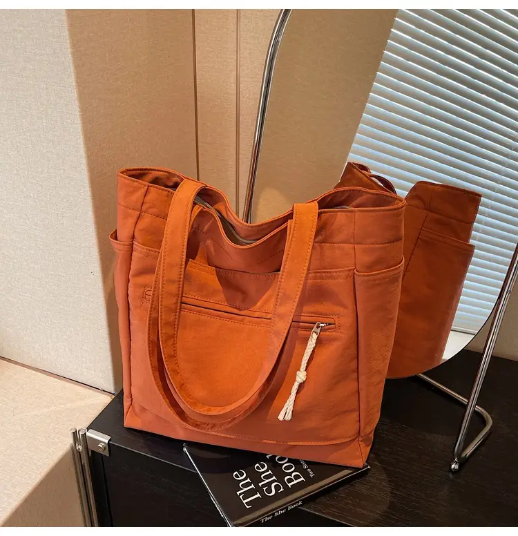 Women's Orange Nylon Shoulder Tote Bag Large Capacity — feature 40