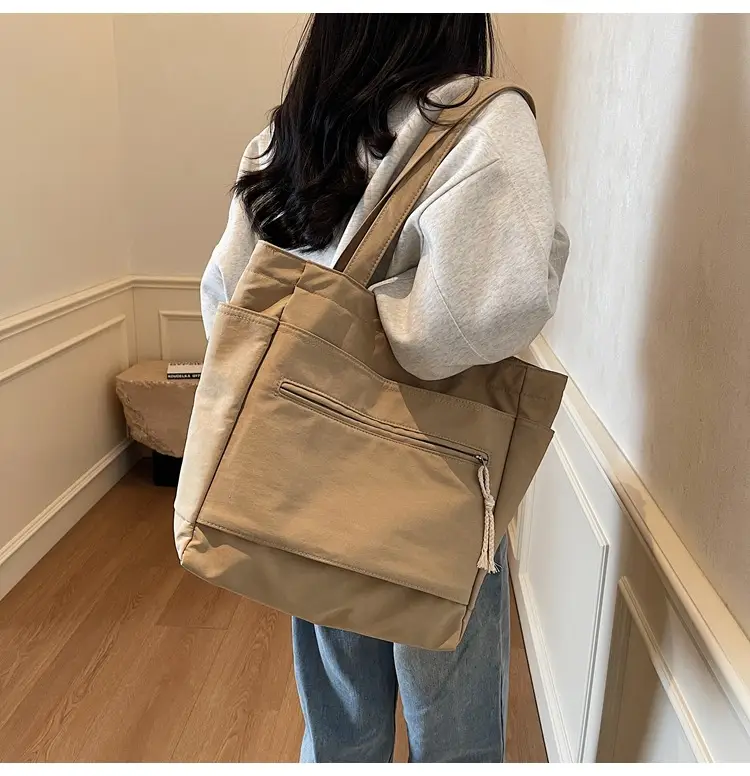 Women's Orange Nylon Shoulder Tote Bag Large Capacity — feature 45