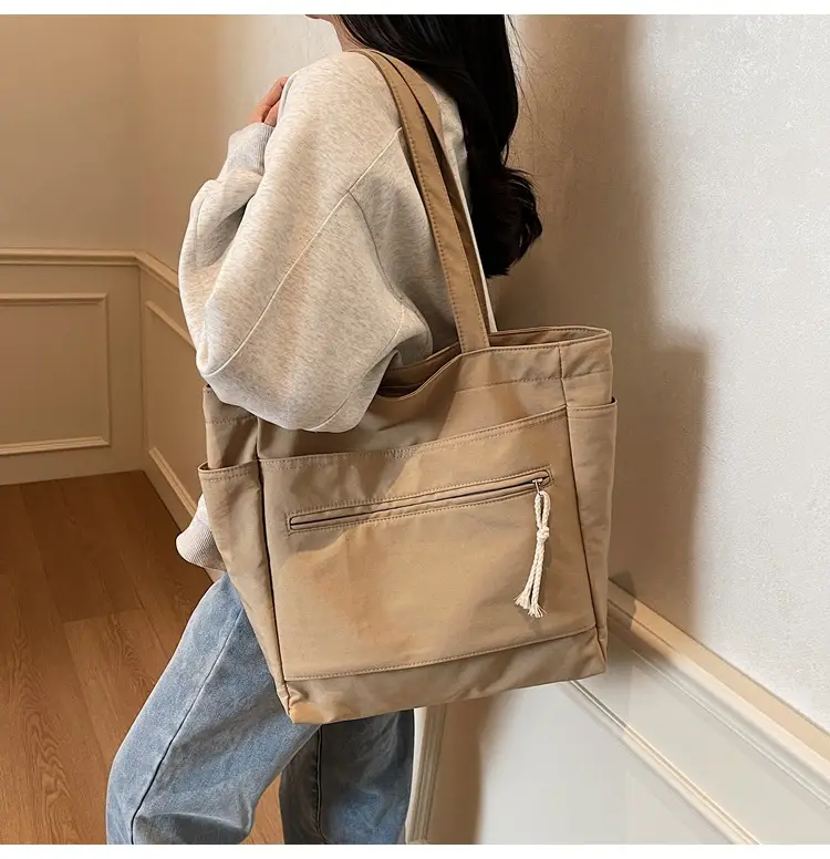 Women's Orange Nylon Shoulder Tote Bag Large Capacity — feature 48
