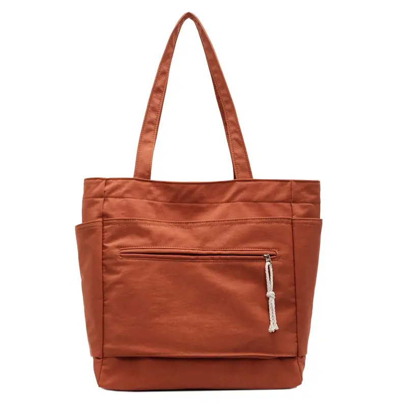 Women's Orange Nylon Shoulder Tote Bag Large Capacity - Image 4