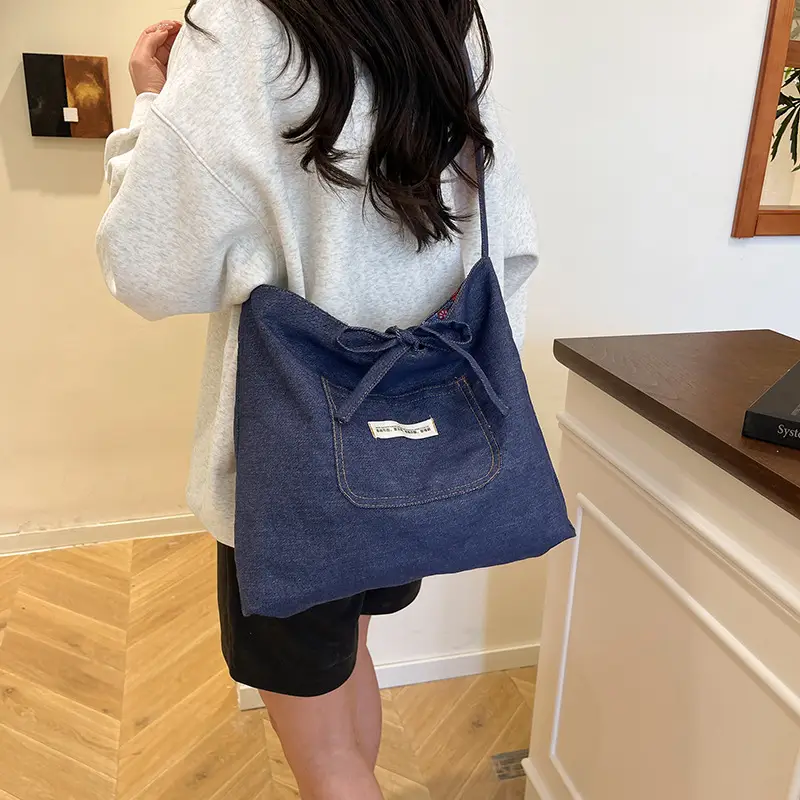 Ethnic Patchwork Shoulder Bag Large Capacity Double Sided Denim - Image 3