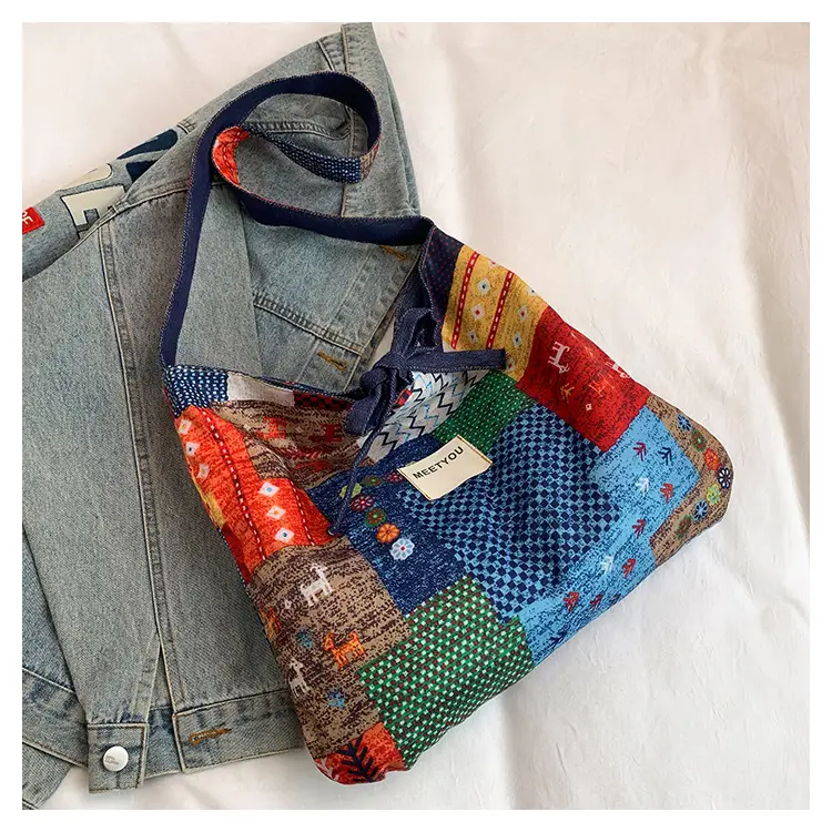 Ethnic Patchwork Shoulder Bag Large Capacity Double Sided Denim — feature 23