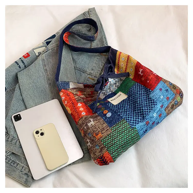 Ethnic Patchwork Shoulder Bag Large Capacity Double Sided Denim — feature 24