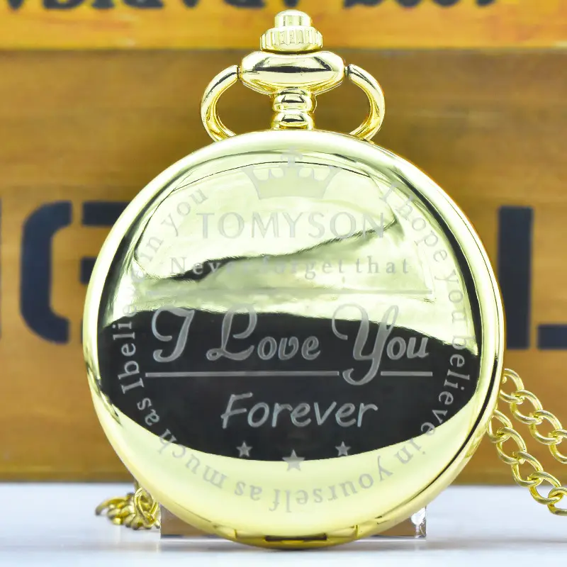 Vintage Carved Quartz Memorial Pocket Watch Gift
