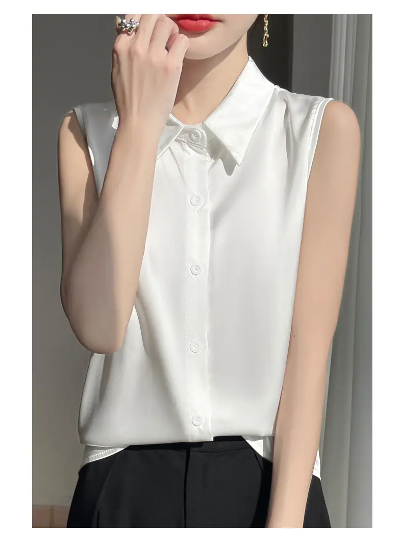 2025 Summer Women Sleeveless Satin Polo Collar Vest — feature 14