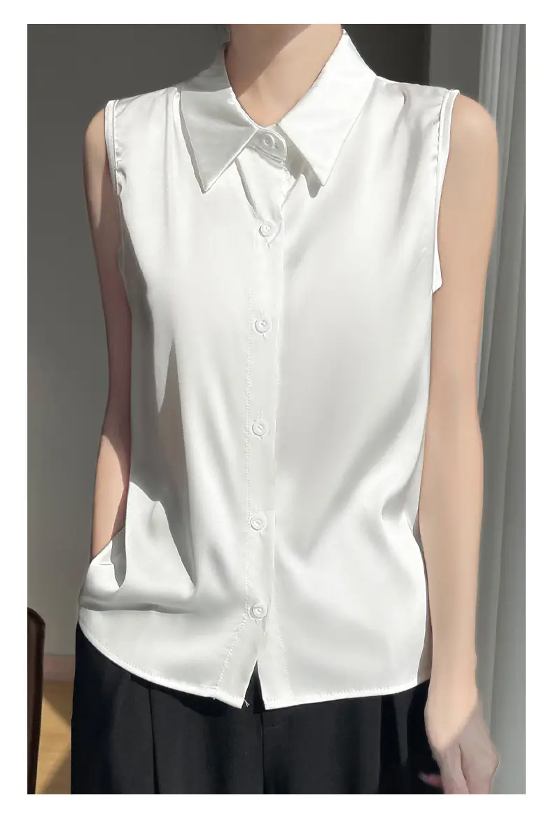 2025 Summer Women Sleeveless Satin Polo Collar Vest — feature 15