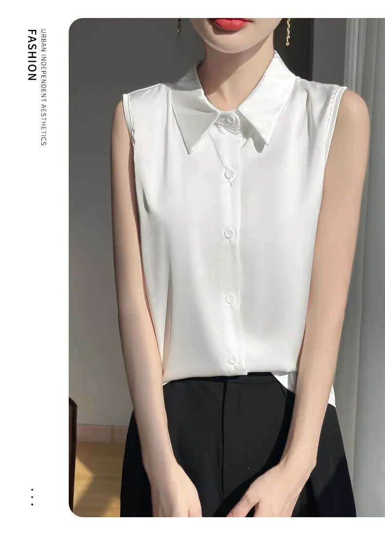 2025 Summer Women Sleeveless Satin Polo Collar Vest — feature 16
