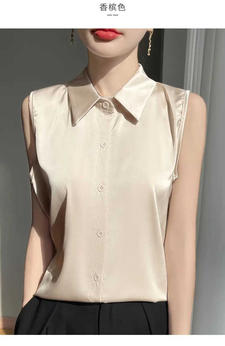 2025 Summer Women Sleeveless Satin Polo Collar Vest — feature 17