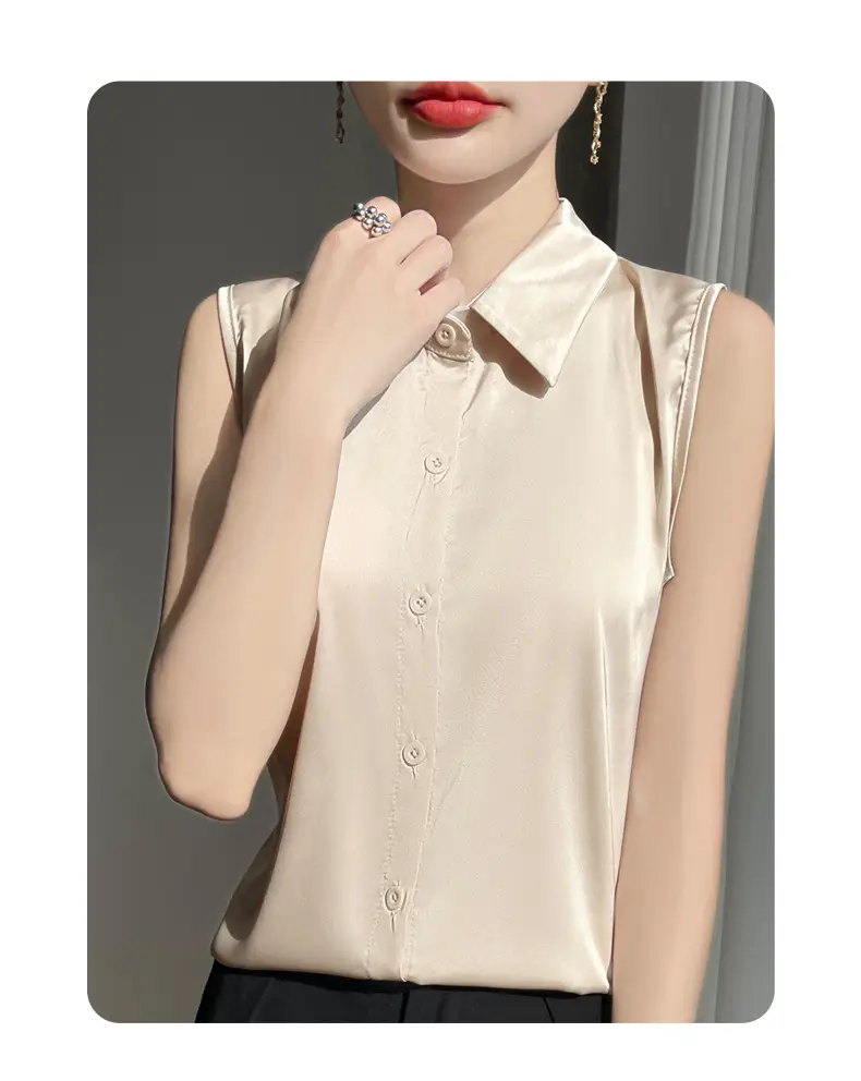 2025 Summer Women Sleeveless Satin Polo Collar Vest — feature 18