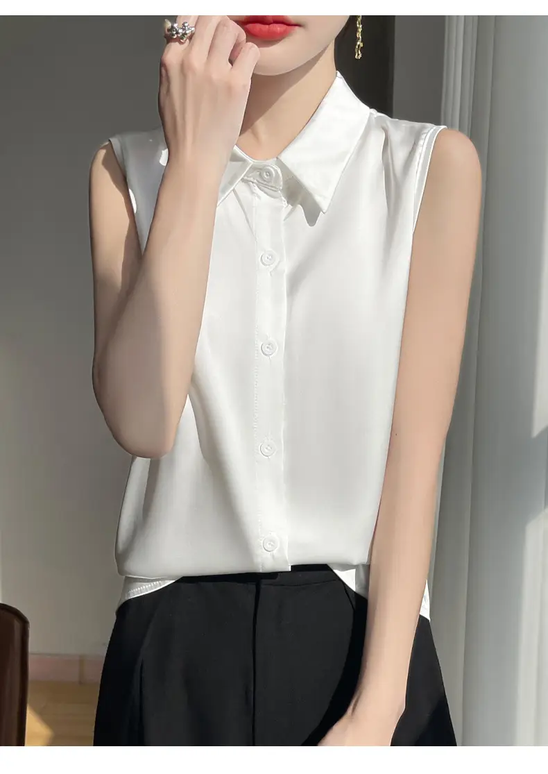 2025 Summer Women Sleeveless Satin Polo Collar Vest — feature 3