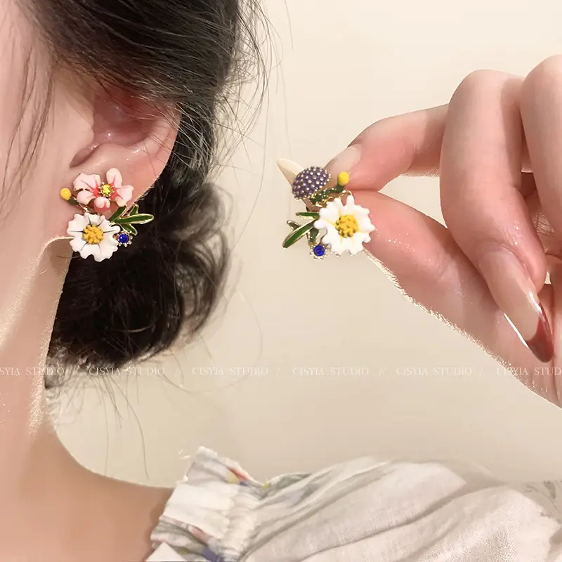 2025 Flower Tassel Earrings for Women Pink Blue White — feature 14