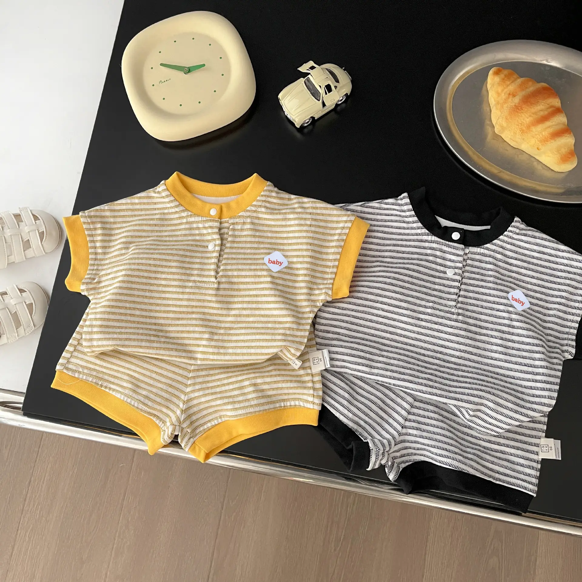 Baby Striped Shorts Set Yellow Cotton Boys Summer - Image 4