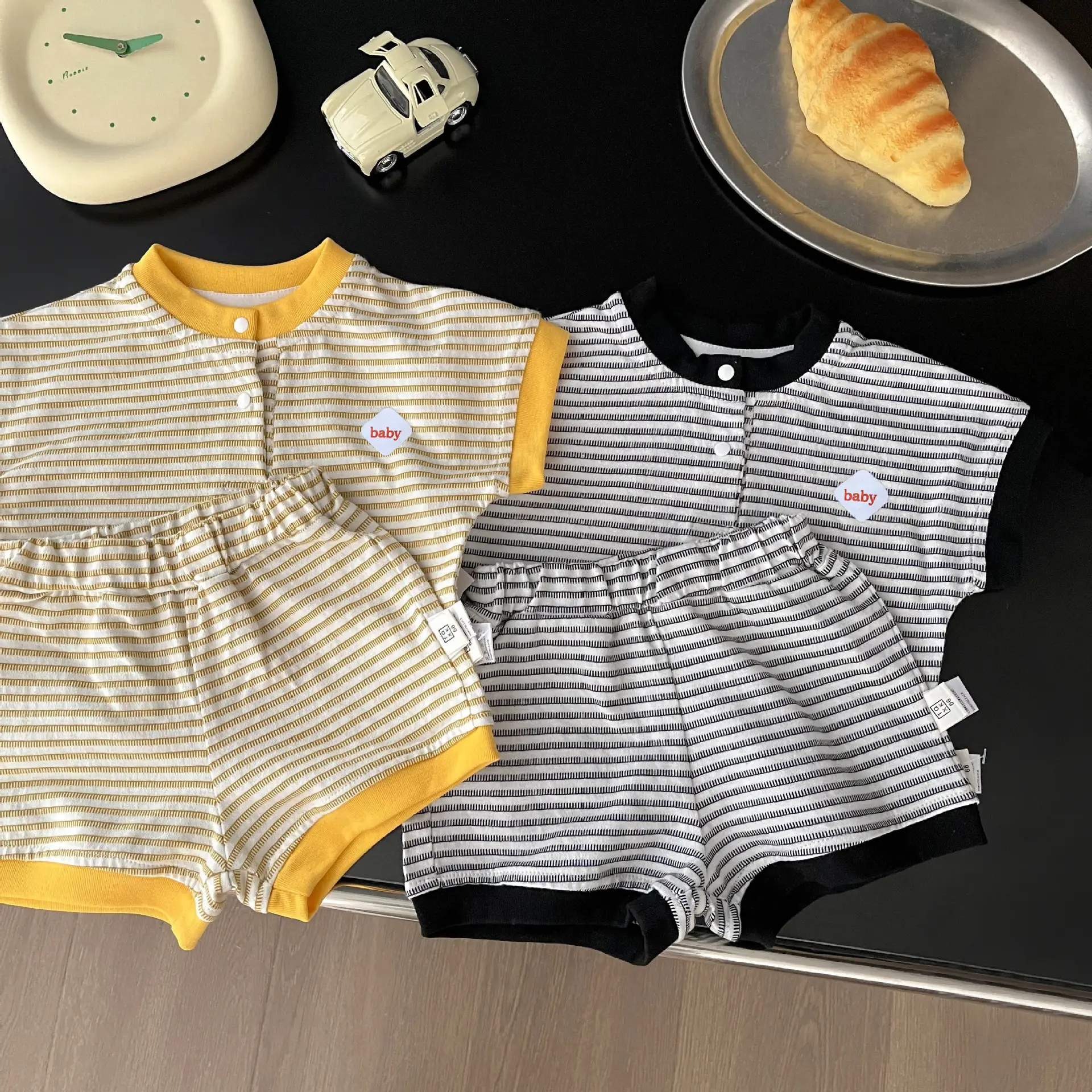 Baby Striped Shorts Set Yellow Cotton Boys Summer - Image 5