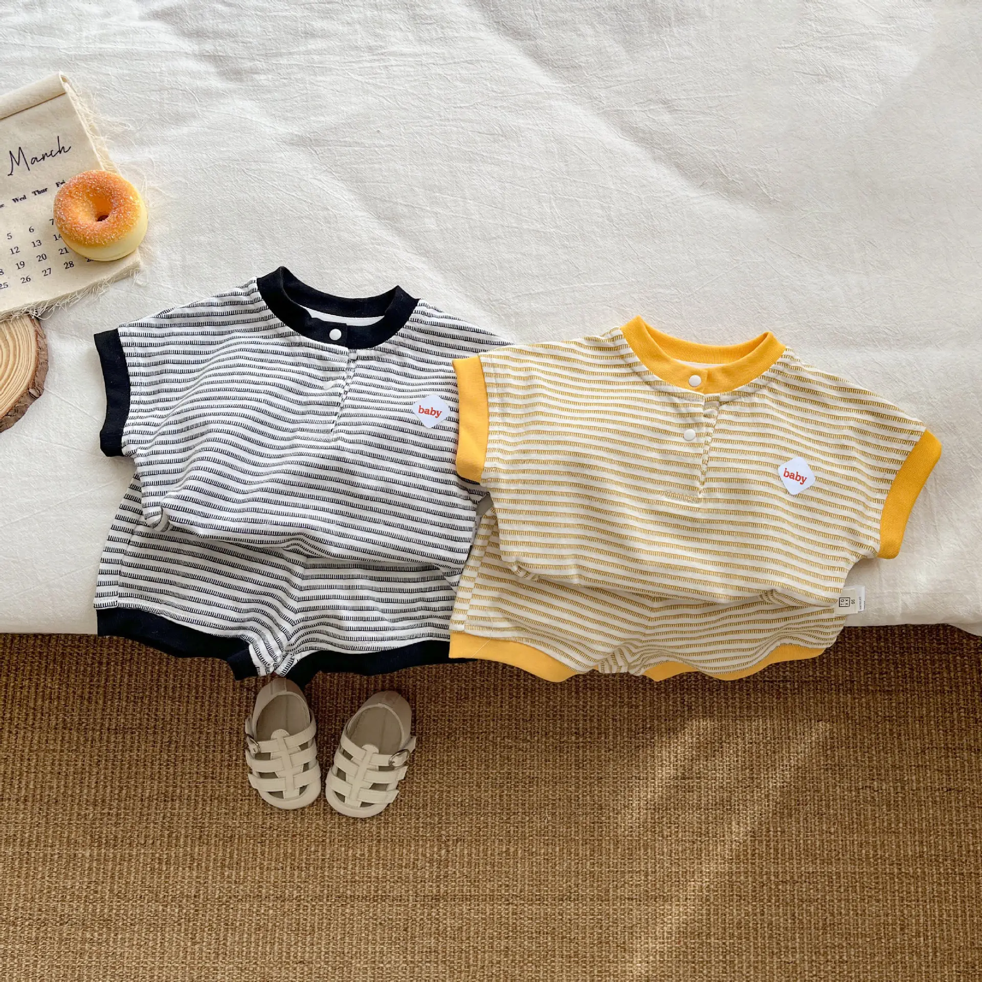 Baby Striped Shorts Set Yellow Cotton Boys Summer - Image 6