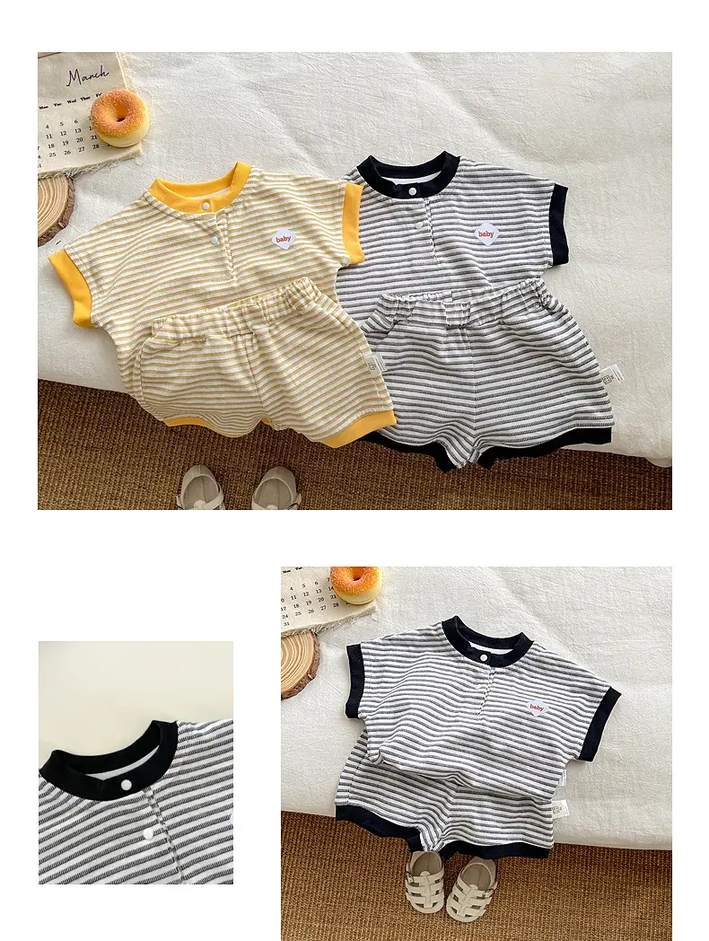 Baby Striped Shorts Set Yellow Cotton Boys Summer — feature 7