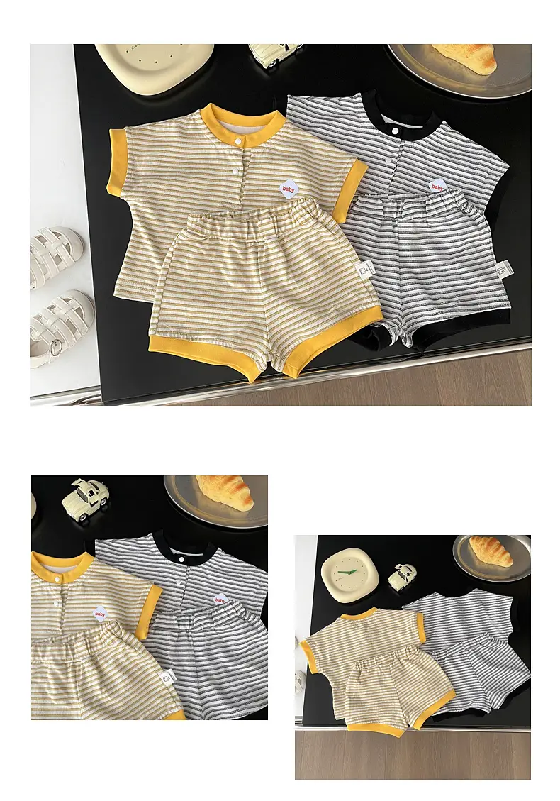 Baby Striped Shorts Set Yellow Cotton Boys Summer — feature 8