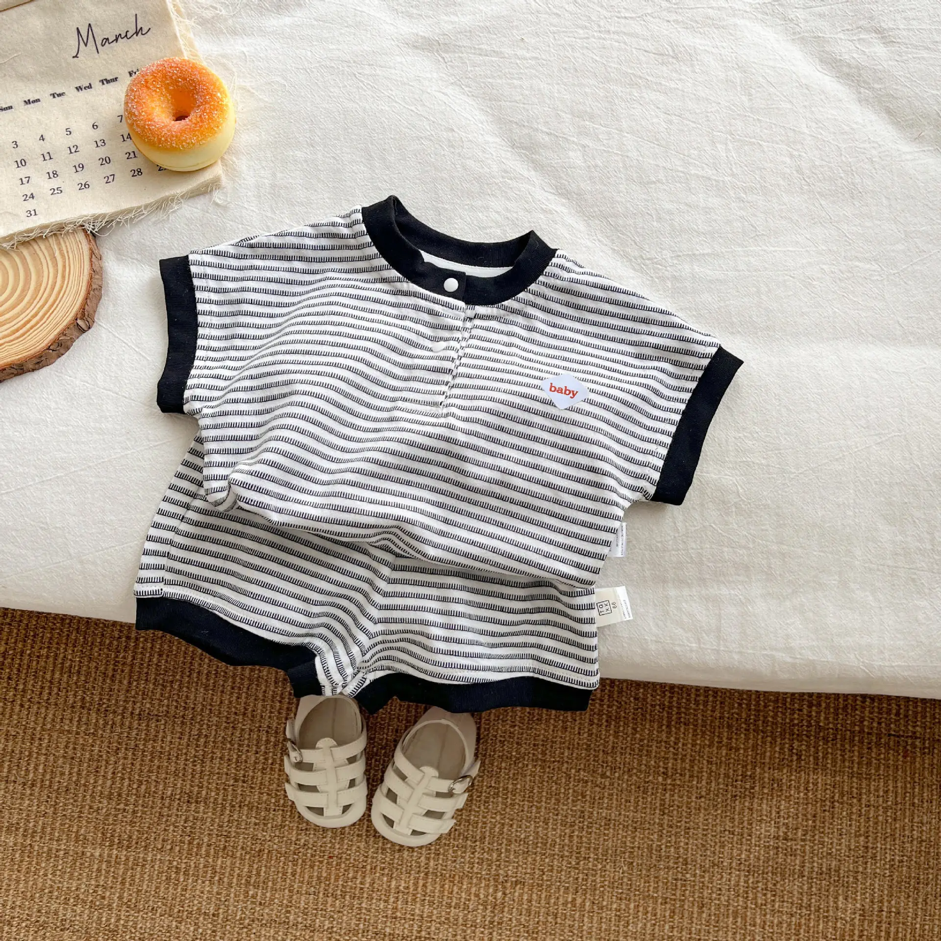 Baby Striped Shorts Set Yellow Cotton Boys Summer - Image 2