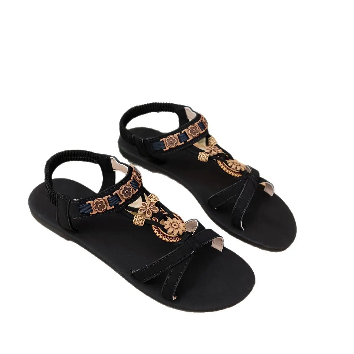 Women's Brown Floral Strap Sandals Plus Size 2025