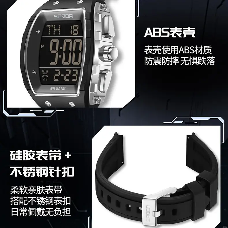 Sanda 5 ATM Waterproof Sports Watch with Luminous Red Barrel Design - Image 37