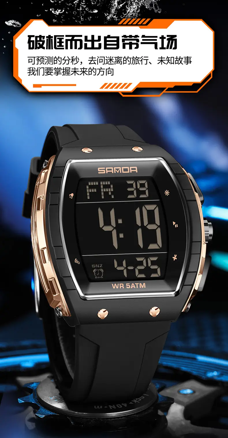 Sanda 5 ATM Waterproof Sports Watch with Luminous Red Barrel Design — feature 12