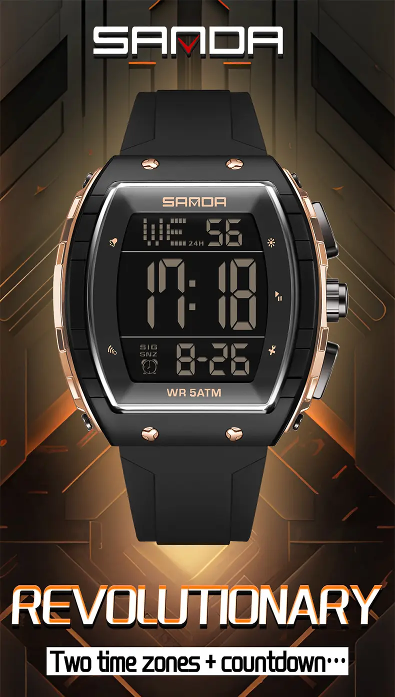 Sanda 5 ATM Waterproof Sports Watch with Luminous Red Barrel Design — feature 19