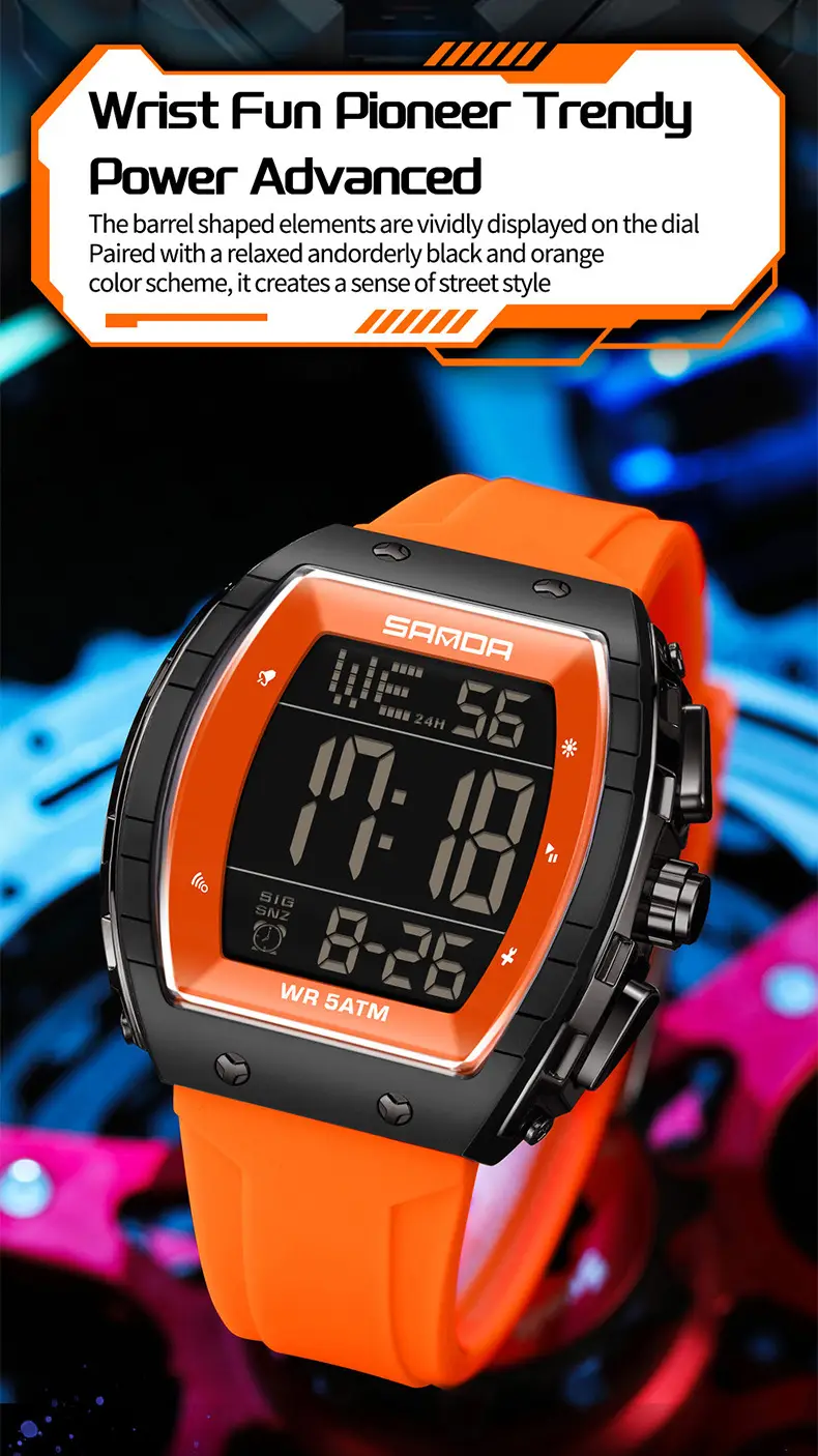 Sanda 5 ATM Waterproof Sports Watch with Luminous Red Barrel Design — feature 23