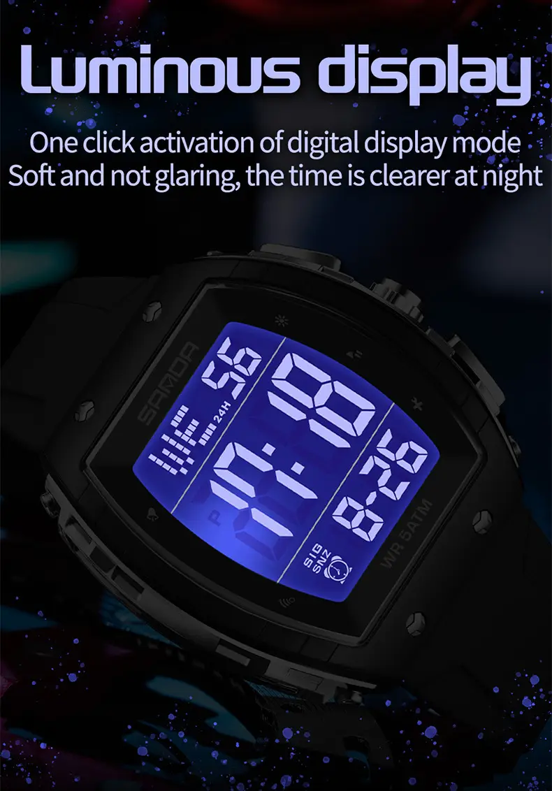 Sanda 5 ATM Waterproof Sports Watch with Luminous Red Barrel Design — feature 24