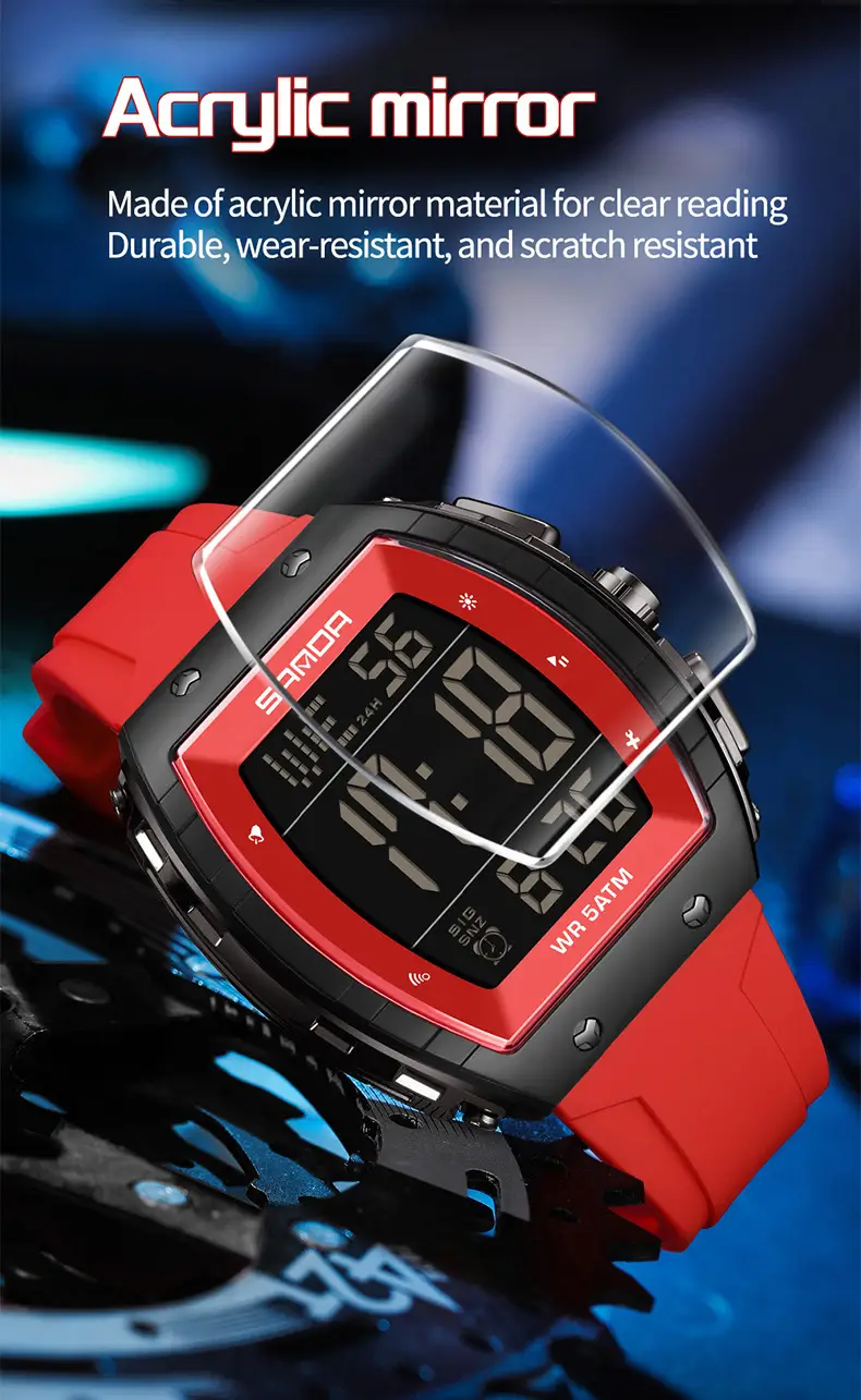 Sanda 5 ATM Waterproof Sports Watch with Luminous Red Barrel Design — feature 30