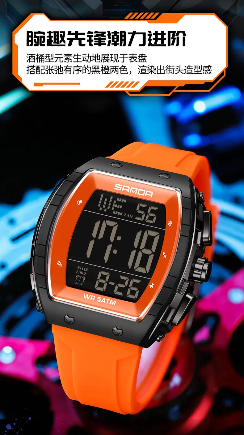 Sanda 5 ATM Waterproof Sports Watch with Luminous Red Barrel Design — feature 6