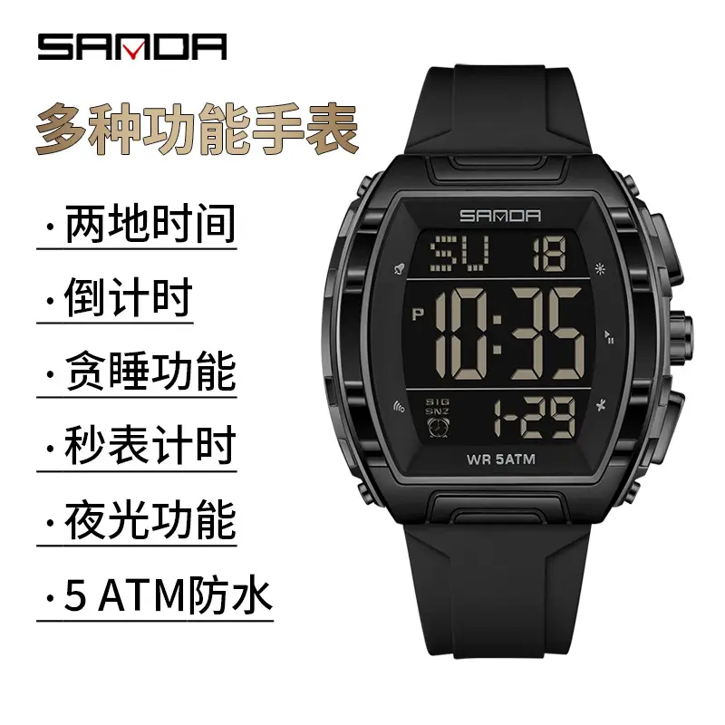 Sanda 5 ATM Waterproof Sports Watch with Luminous Red Barrel Design - Image 12
