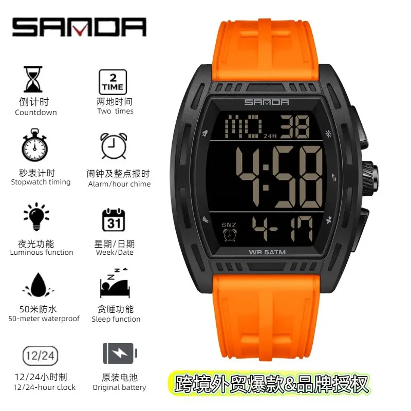 Sanda 5 ATM Waterproof Sports Watch with Luminous Red Barrel Design - Image 29