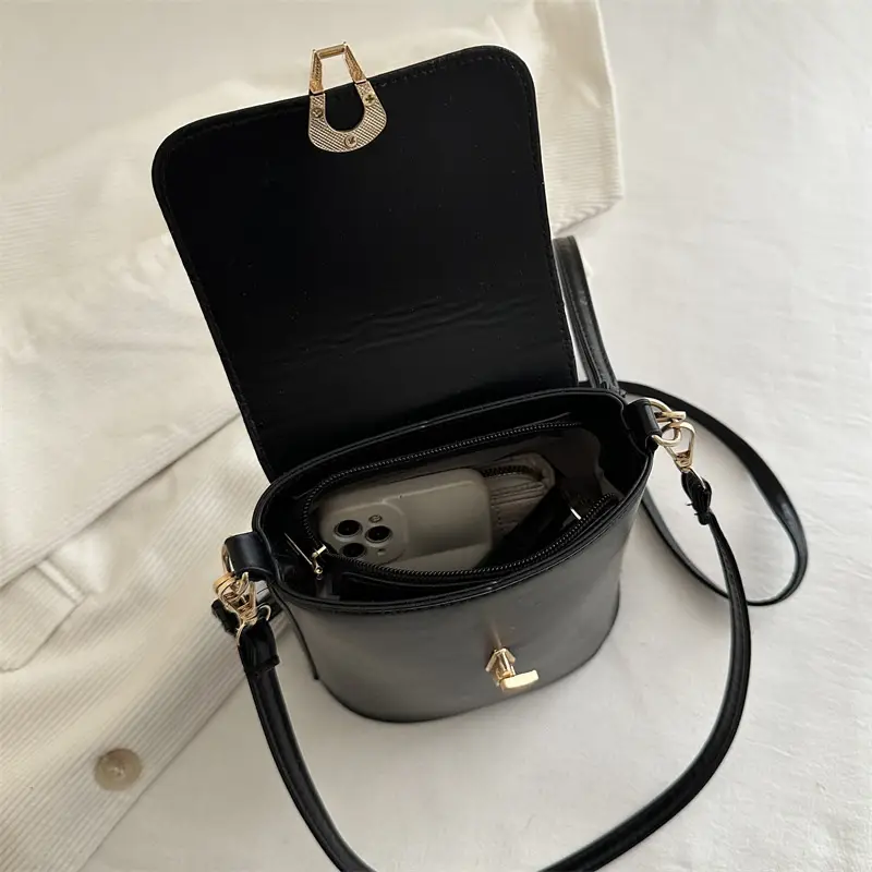 Women's Beige Textured Bucket Bag Shoulder Crossbody - Image 7