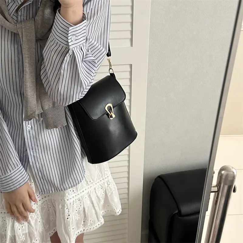 Women's Beige Textured Bucket Bag Shoulder Crossbody - Image 9