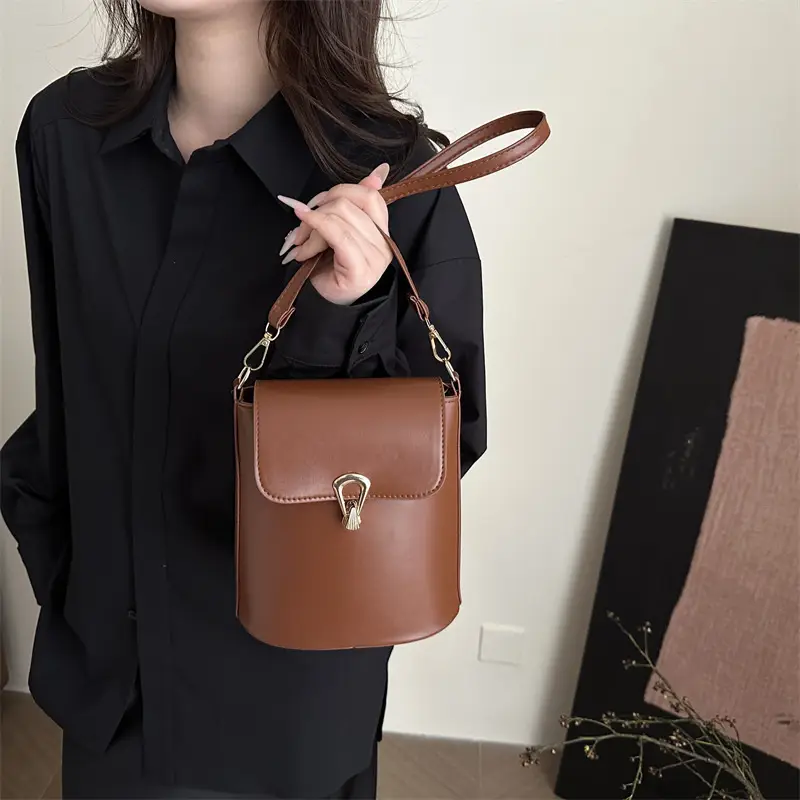 Women's Beige Textured Bucket Bag Shoulder Crossbody — feature 29