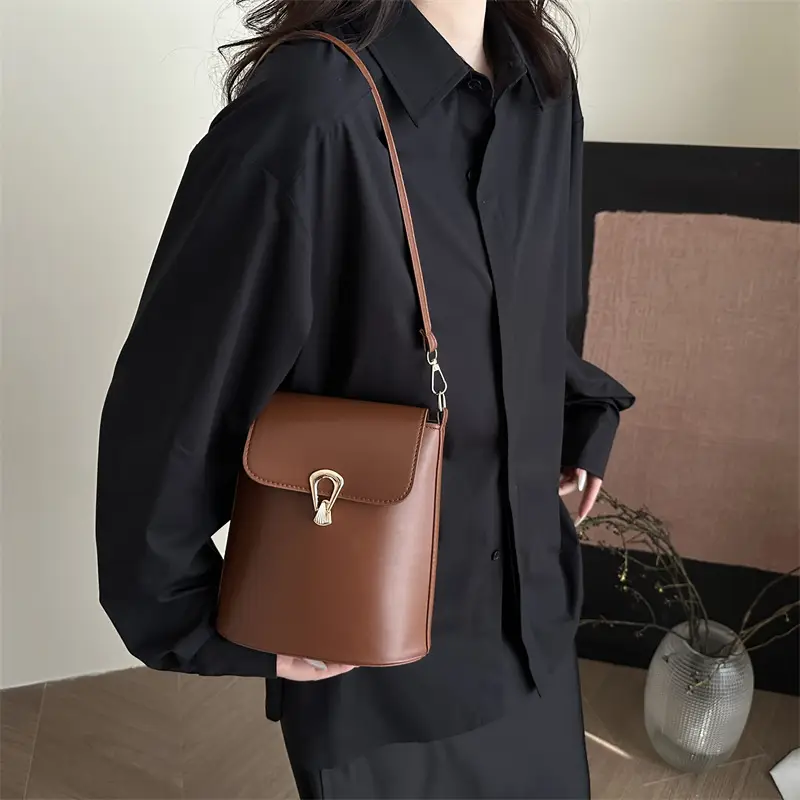 Women's Beige Textured Bucket Bag Shoulder Crossbody — feature 31