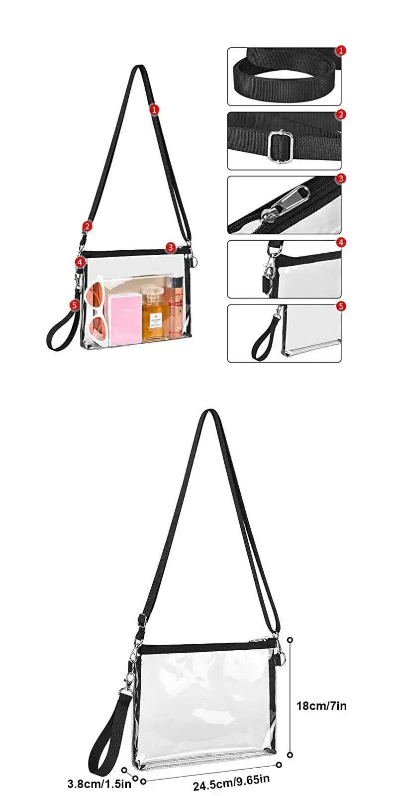 Transparent Crossbody Bag with Long Strap — feature 5