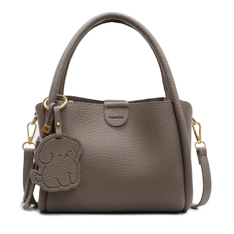 Women's Beige Leather Hand Bag with Gold Hardware - Image 10