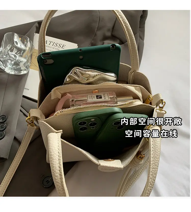 Women's Beige Leather Hand Bag with Gold Hardware — feature 10