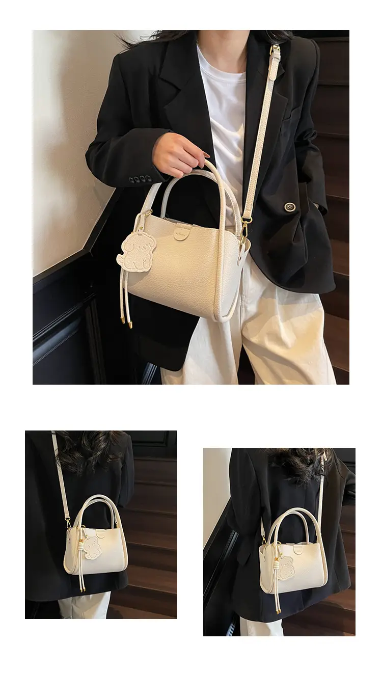 Women's Beige Leather Hand Bag with Gold Hardware — feature 14