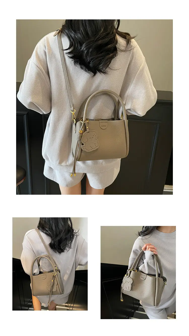 Women's Beige Leather Hand Bag with Gold Hardware — feature 16