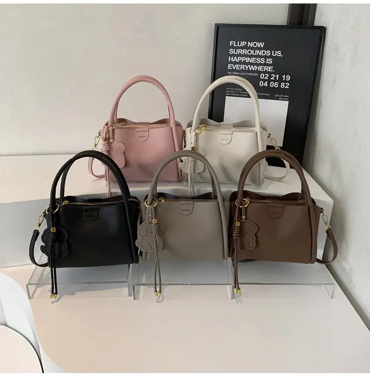 Women's Beige Leather Hand Bag with Gold Hardware — feature 17