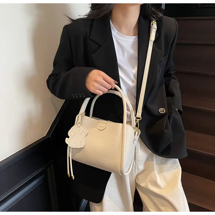 Women's Beige Leather Hand Bag with Gold Hardware — feature 23
