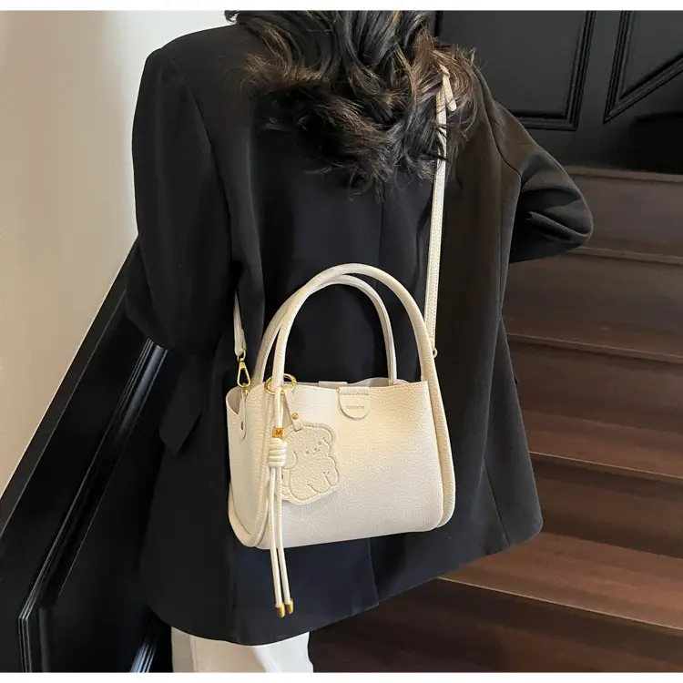 Women's Beige Leather Hand Bag with Gold Hardware — feature 25