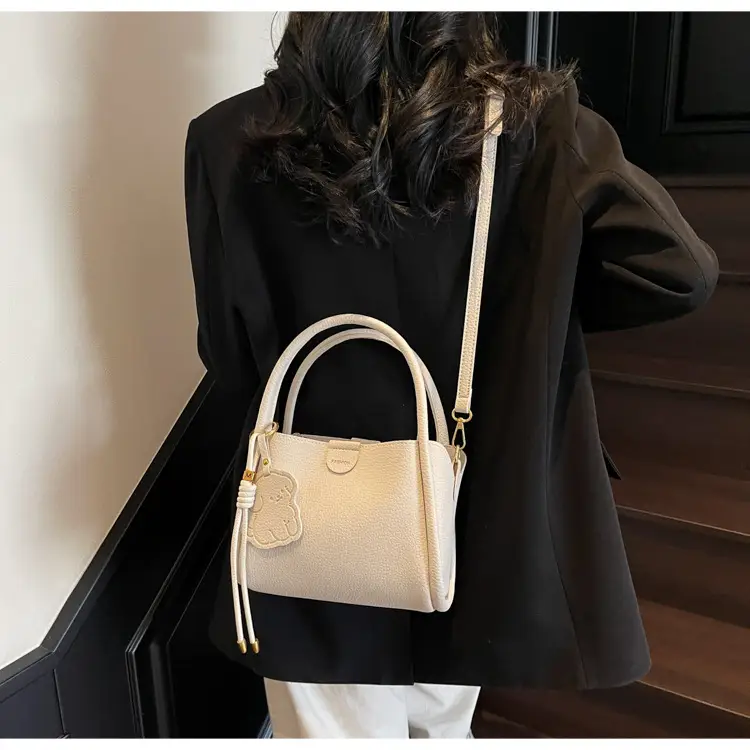 Women's Beige Leather Hand Bag with Gold Hardware — feature 26